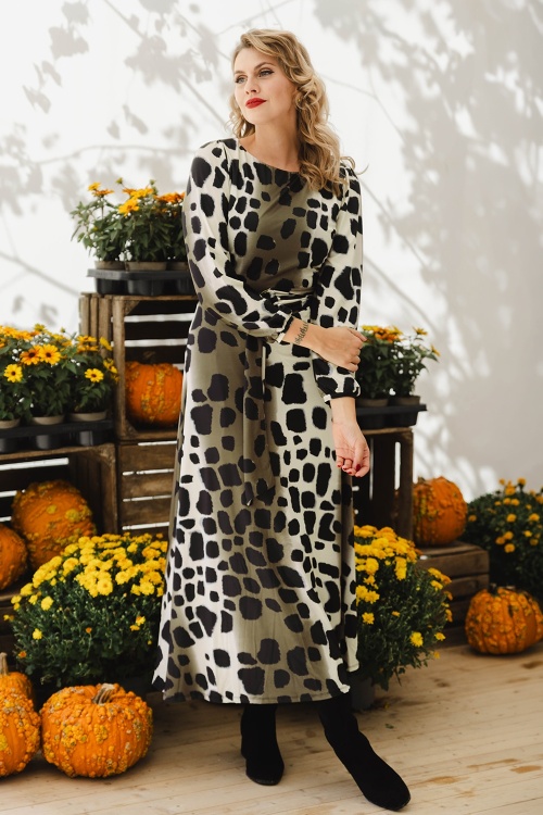 K-Design - Arianne Animal maxi jurk in kakigroen