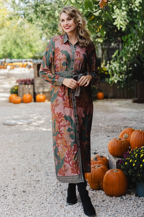 K-Design - Robe longue Vivian en vert et rouille