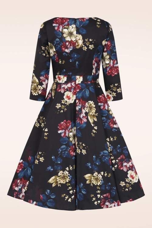 Hearts & Roses - Elara Floral Swing Dress in Black 2