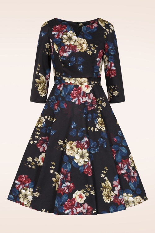 Hearts & Roses - Elara Floral Swing Dress in Black