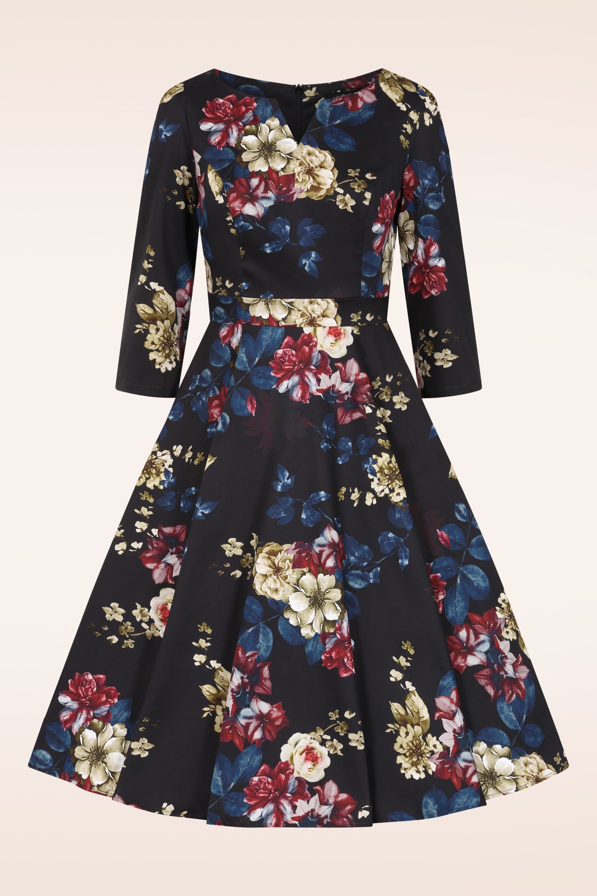 Hearts & Roses - Elara Floral Swing Dress in Black