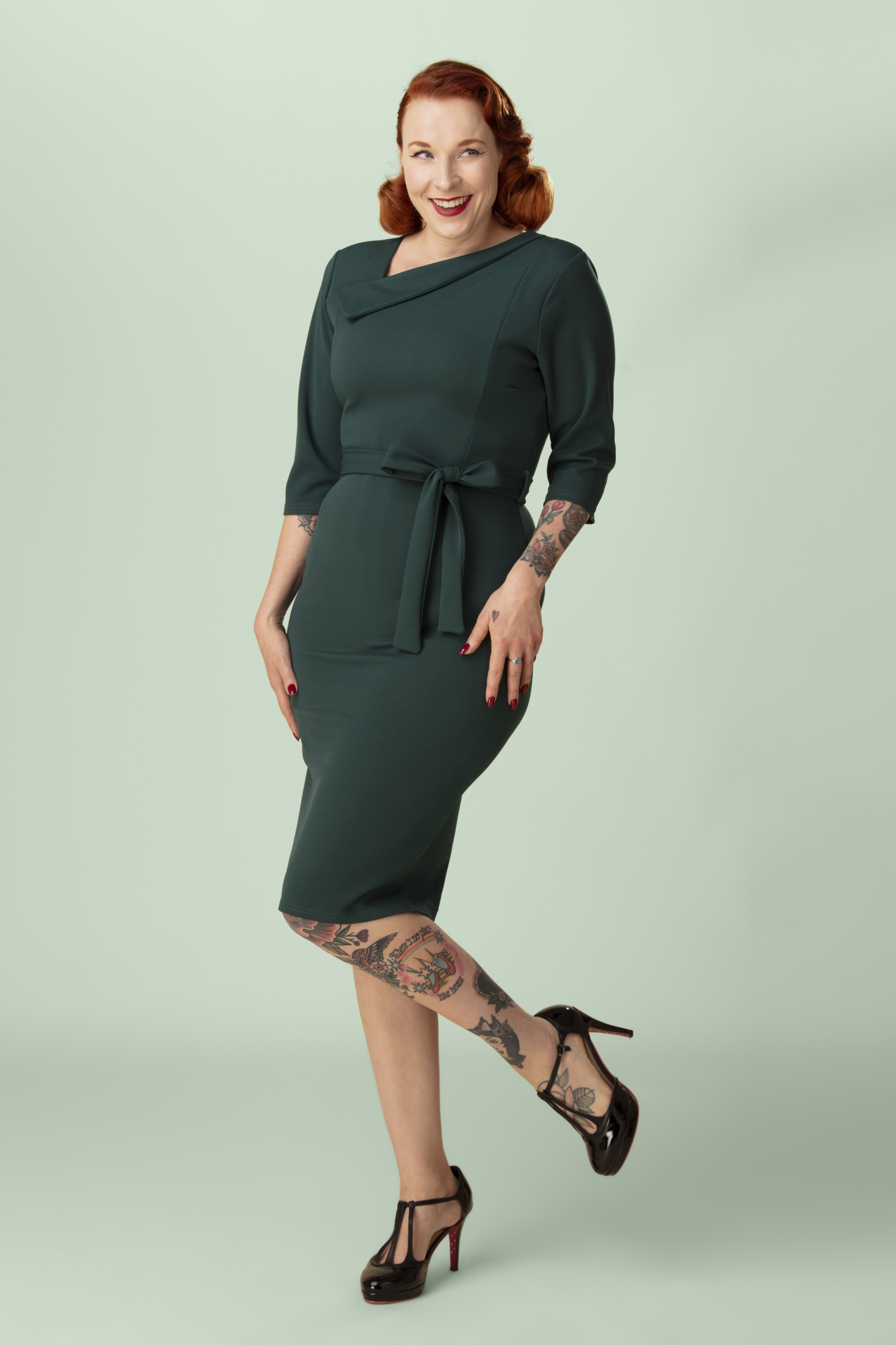 Vintage Chic for Topvintage - Exklusiv bei Topvintage ~ Ellen Bleistiftkleid in Waldgrün