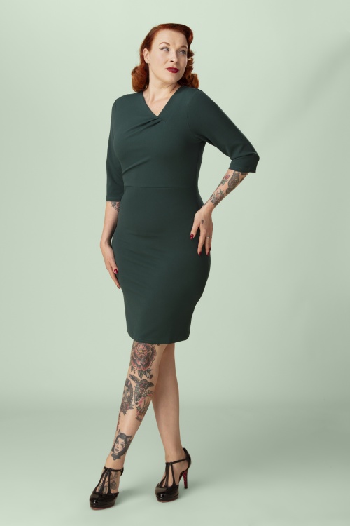 Vintage Chic for Topvintage - Exklusiv bei Topvintage ~ Mindy Bleistiftkleid in Waldgrün