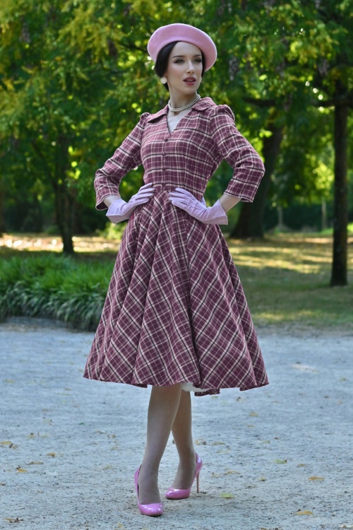 Hearts & Roses - Robe swing à carreaux Lowe en violet