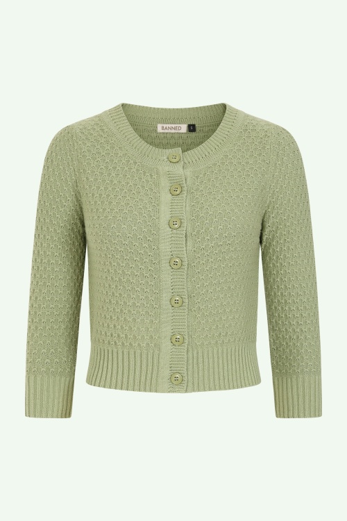 Banned Retro - Fara katoenen cardigan in egg shell groen 2