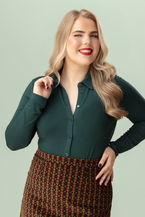 Surkana - Felina fitted blouse in flessengroen