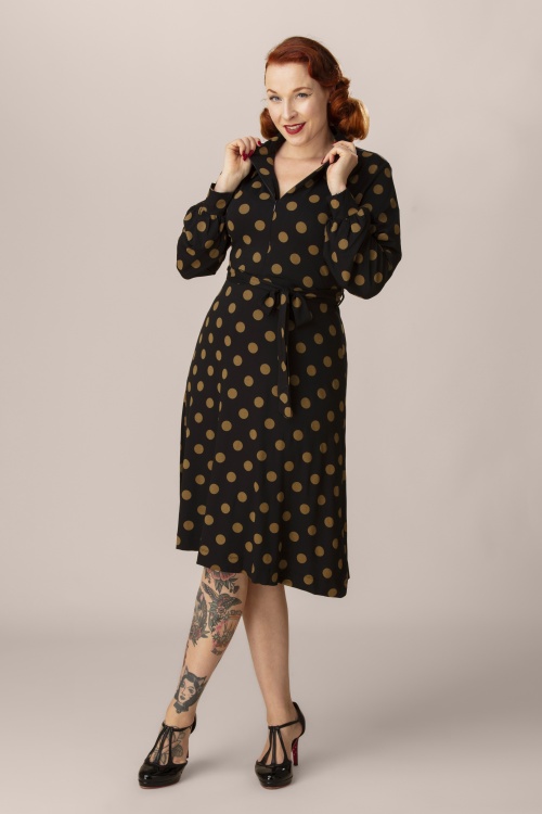 Mademoiselle YéYé - The Zipster dots jurk in zwart 2
