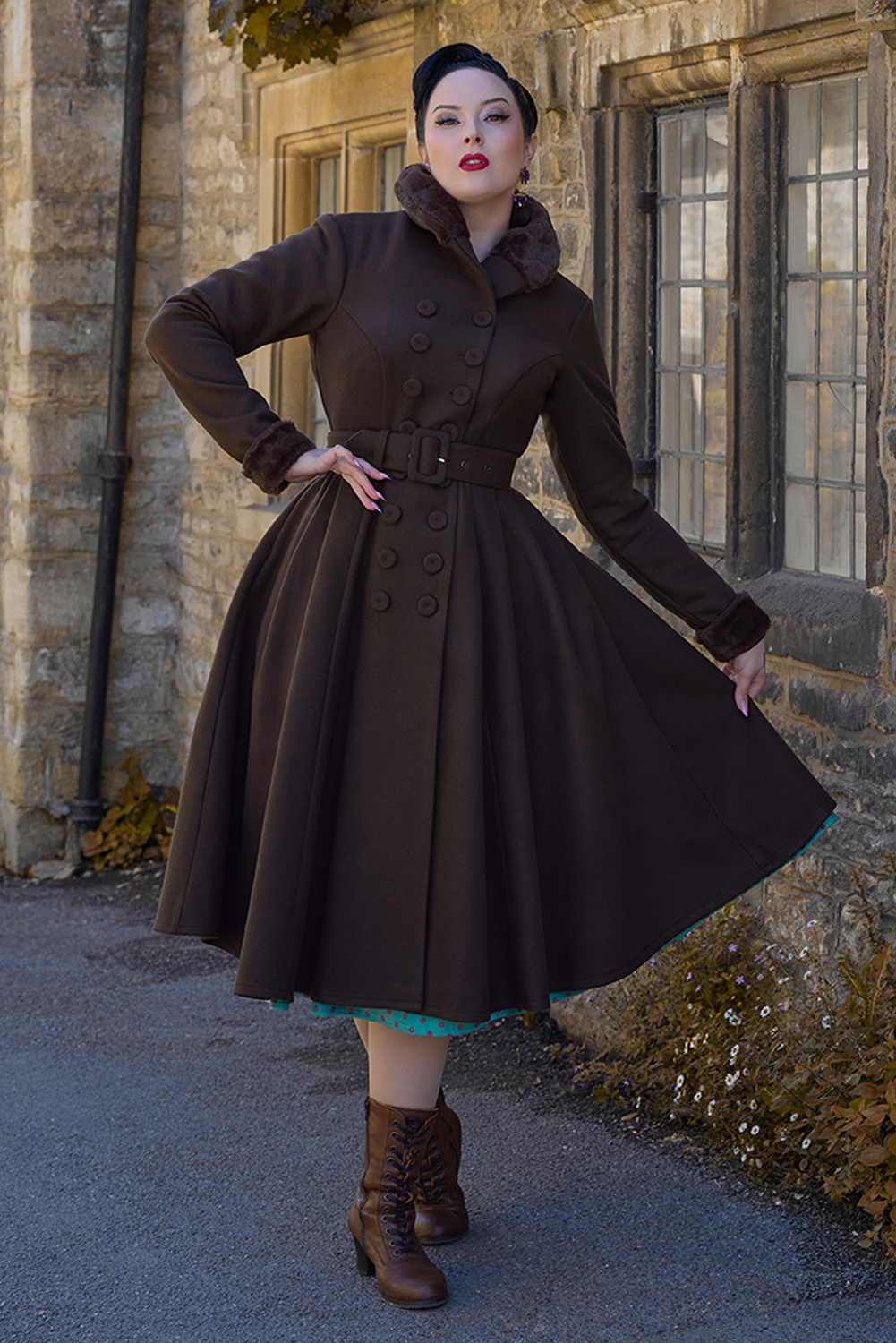 Miss Candyfloss - Faelina Mocha Coat in Dark Brown
