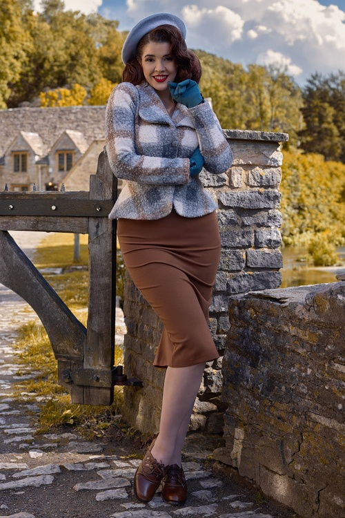 Miss Candyfloss - Jovana Saddle wiggle rok in geelbruin
