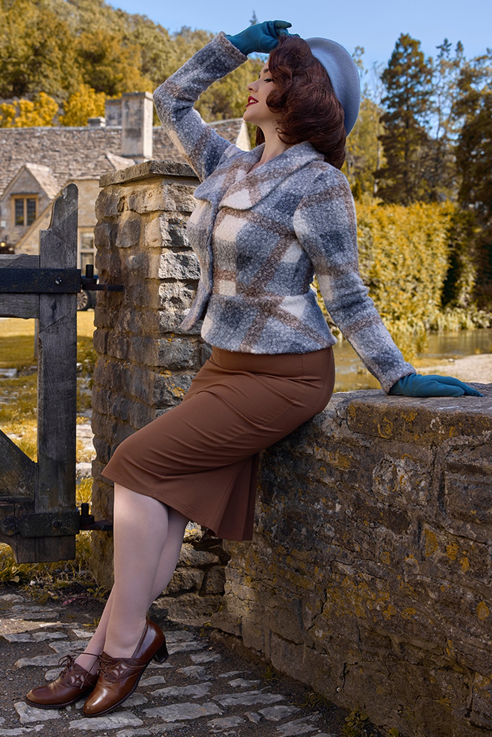 Miss Candyfloss - Jovana Saddle wiggle rok in geelbruin 3