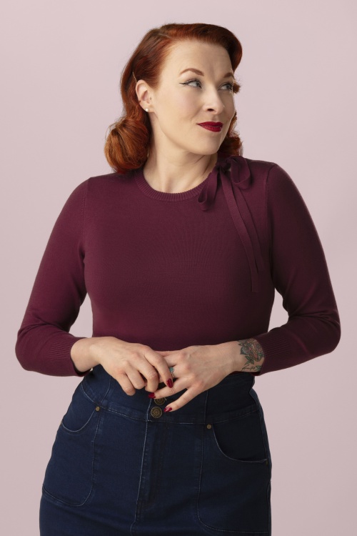 Banned Retro - Bella Bow top in bordeaux