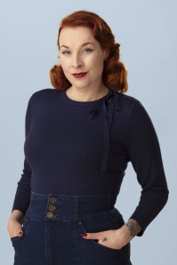 Banned Retro - Bella Bow top in marineblauw