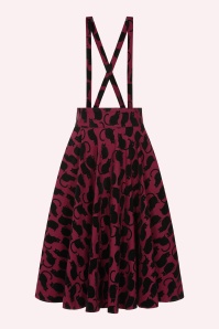 Banned Retro - Cecilia Cattitude Suspender Swing Skirt in Deep Red and Black