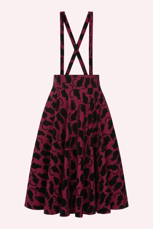 Banned Retro - Jupe évasée à bretelles Cecilia Cattitude en rouge profond et noir