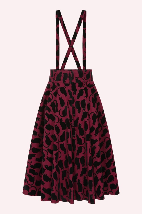 Banned Retro - Jupe évasée à bretelles Cecilia Cattitude en rouge profond et noir 2
