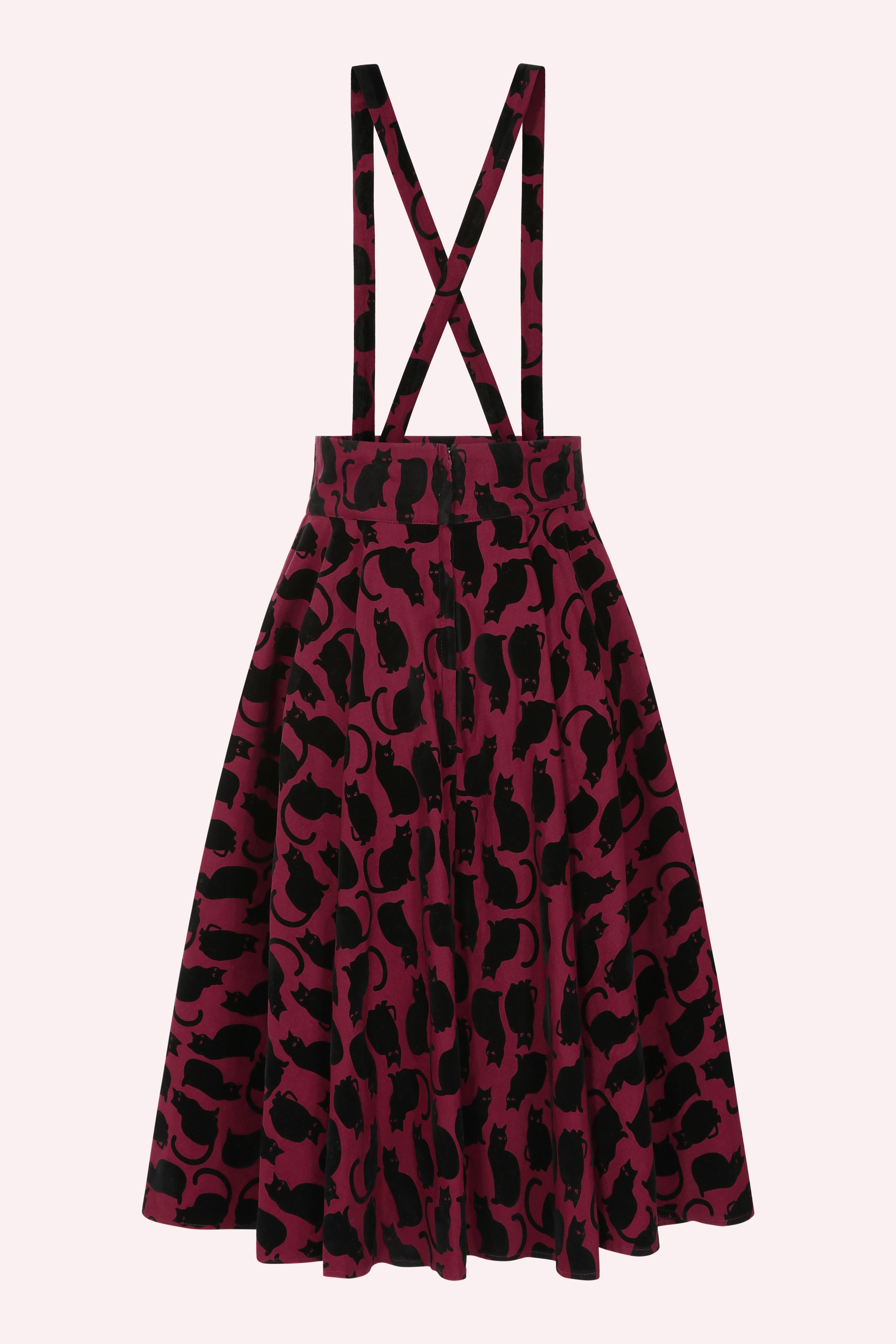 Banned Retro - Cecilia Cattitude Suspender Swing Skirt in Deep Red and Black 2