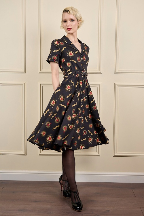 Banned Retro - Bella True Love Cotton Swing Dress in Black