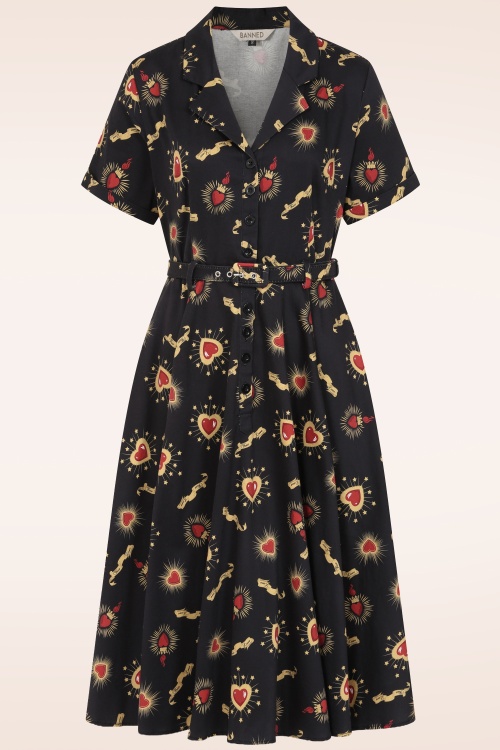 Banned Retro - Bella True Love Cotton Swing Dress in Black 2