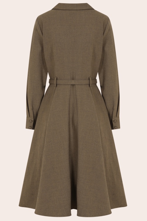 Banned Retro - Marigold Fit and Flare midi jurk in bruin 2