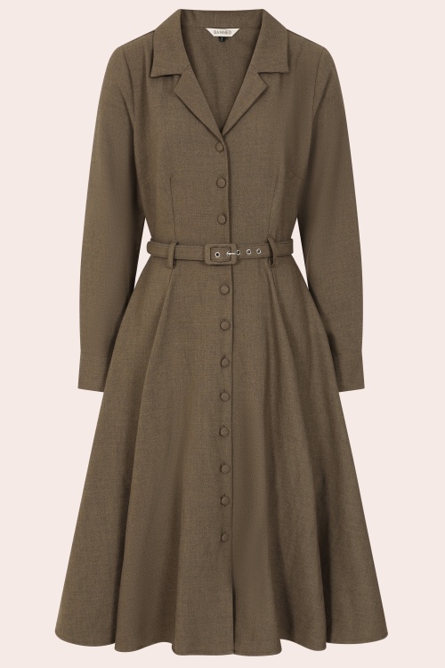 Banned Retro - Marigold Fit and Flare midi jurk in bruin