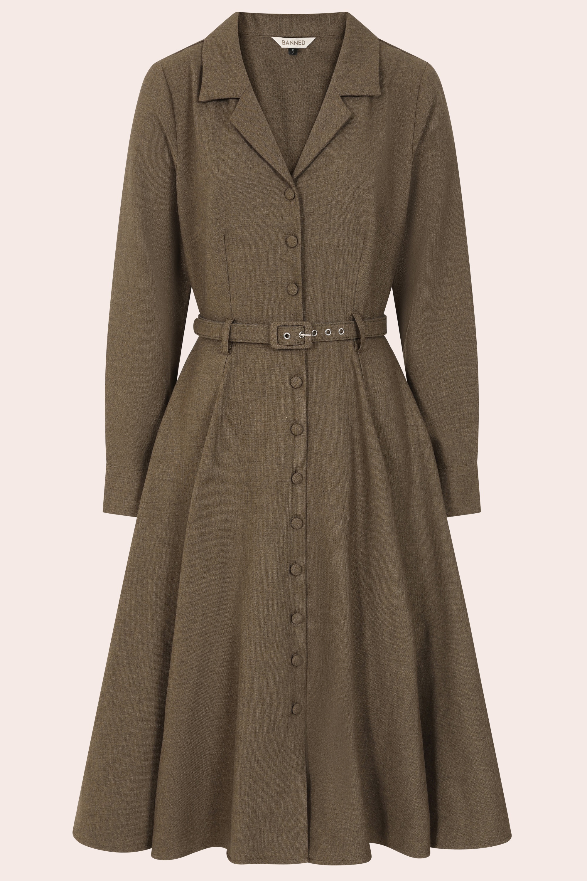 Banned Retro - Marigold Fit and Flare midi jurk in bruin