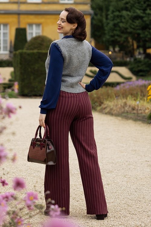 Vintage Chic for Topvintage - Topvintage exclusive ~ Bonnie Striped Trousers in Burgundy 2