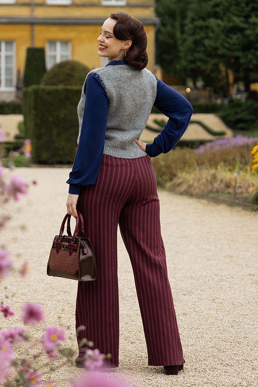 Vintage Chic for Topvintage - Topvintage exclusive ~ Bonnie Striped Trousers in Burgundy 2