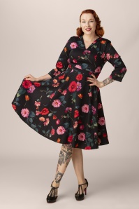 Hearts & Roses - Exclusivité Topvintage ~ Robe swing à fleurs Fenna en bleu