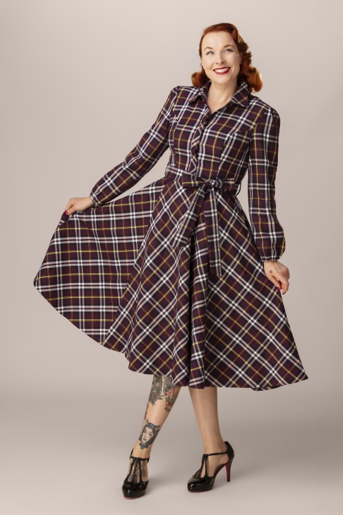 Hearts & Roses - Exclusivité Topvintage ~ Robe swing à carreaux Francine en bordeaux 2
