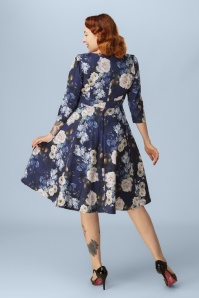 Hearts & Roses - Exclusivité Topvintage ~ Robe swing à fleurs Fenna en bleu 3