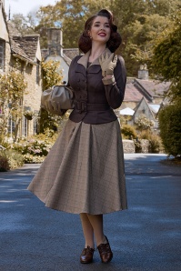 Miss Candyfloss - Cathy Sadie Tartan Swing Skirt in Sand 2