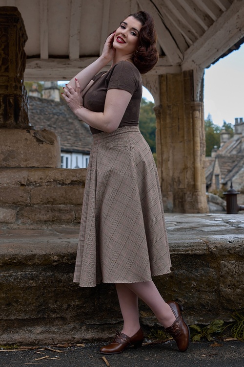 Miss Candyfloss - Cathy Sadie Tartan Swing Skirt in Sand 4