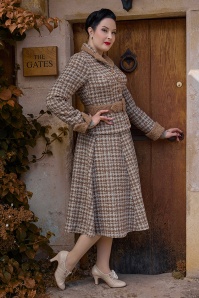 Miss Candyfloss - Jocelyn Sadie Tartan Swing Skirt in Brown and Sand 2