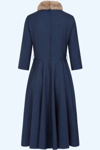 Banned Retro - Lorna Swingkleid mit Kunstfellkragen in Dunkelblau 2