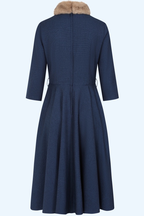 Banned Retro - Lorna Swingkleid mit Kunstfellkragen in Dunkelblau 2