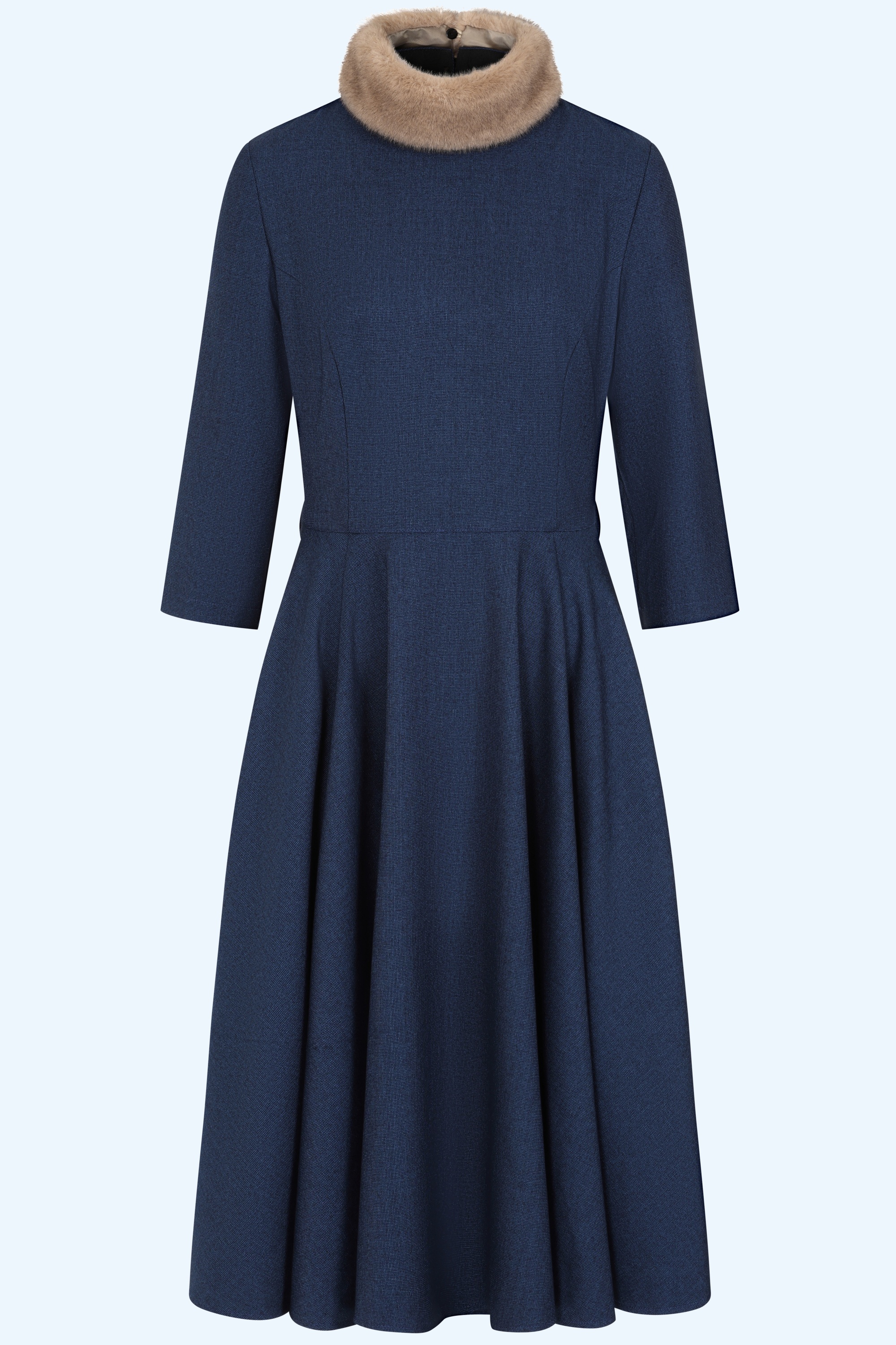 Banned Retro - Lorna Swingkleid mit Kunstfellkragen in Dunkelblau