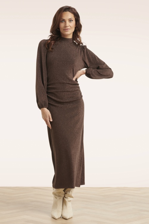 Smashed Lemon - Robe midi Afterglow en marron 3