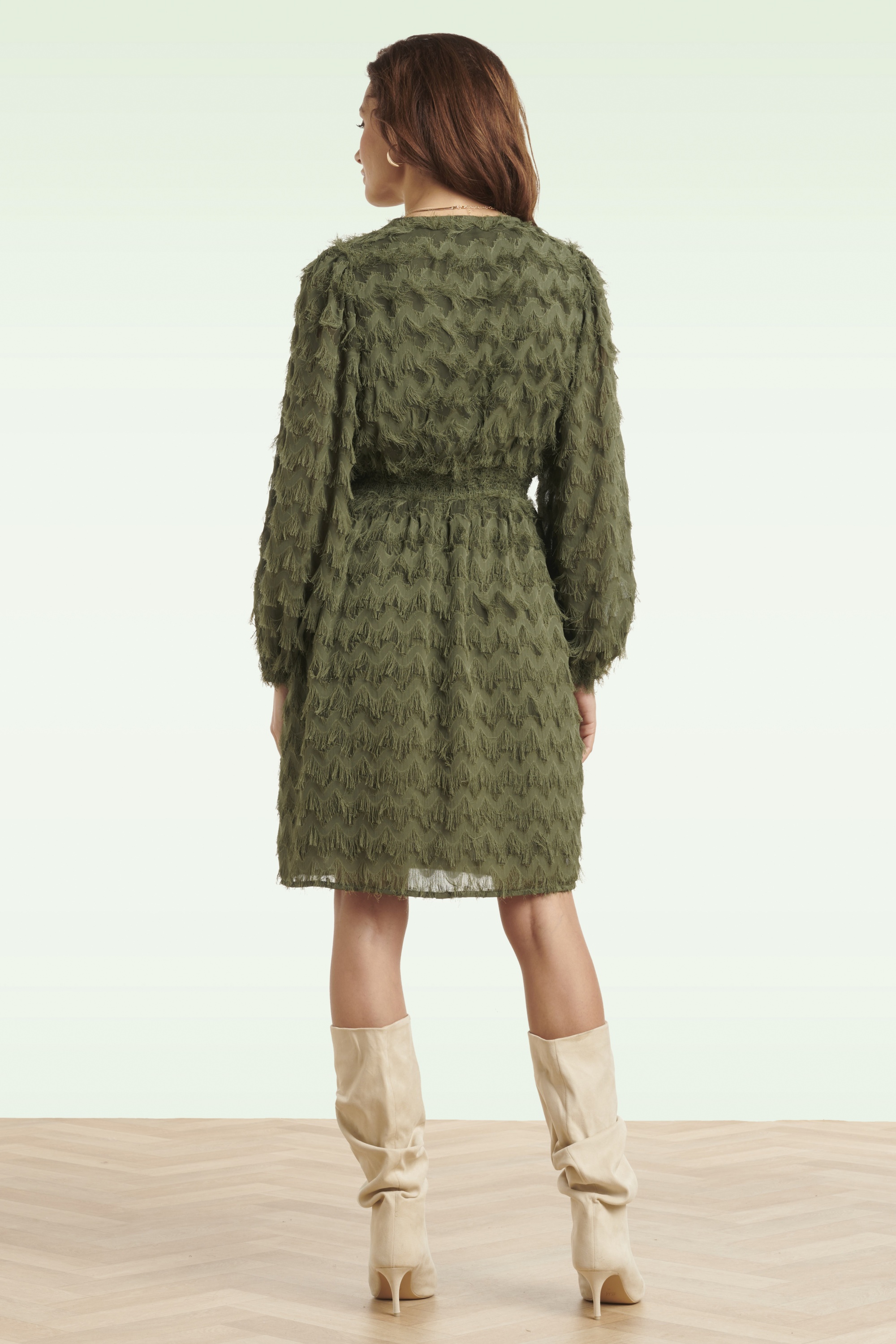 Smashed Lemon - Mila Fringe Festliches Kleid in Armygrün 7