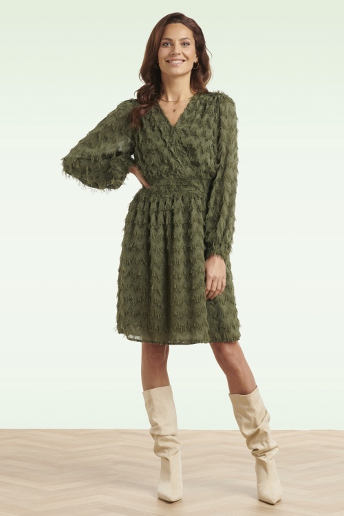 Smashed Lemon - Mila Fringe Festliches Kleid in Armygrün 4