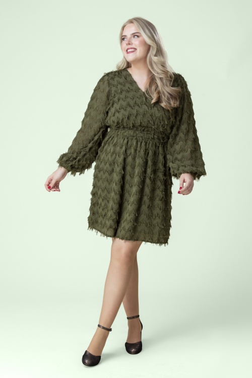 Smashed Lemon - Mila Fringe Festliches Kleid in Armygrün