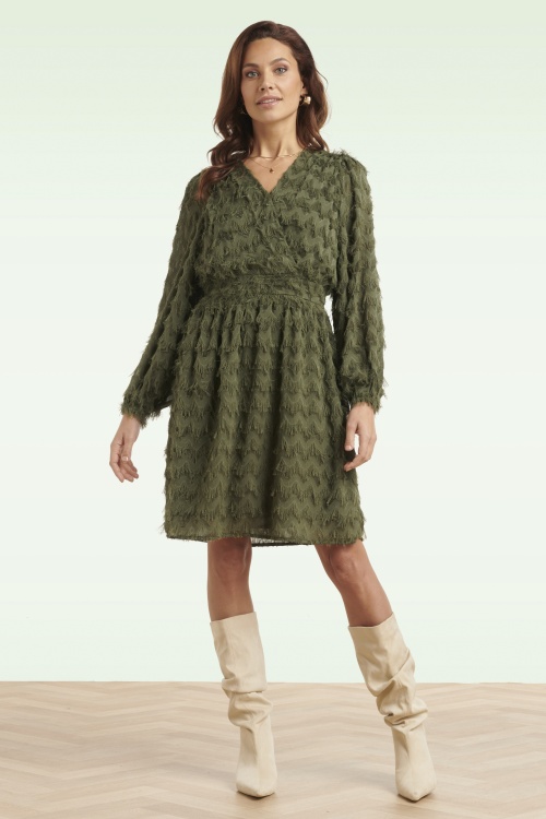 Smashed Lemon - Mila Fringe Festliches Kleid in Armygrün 3