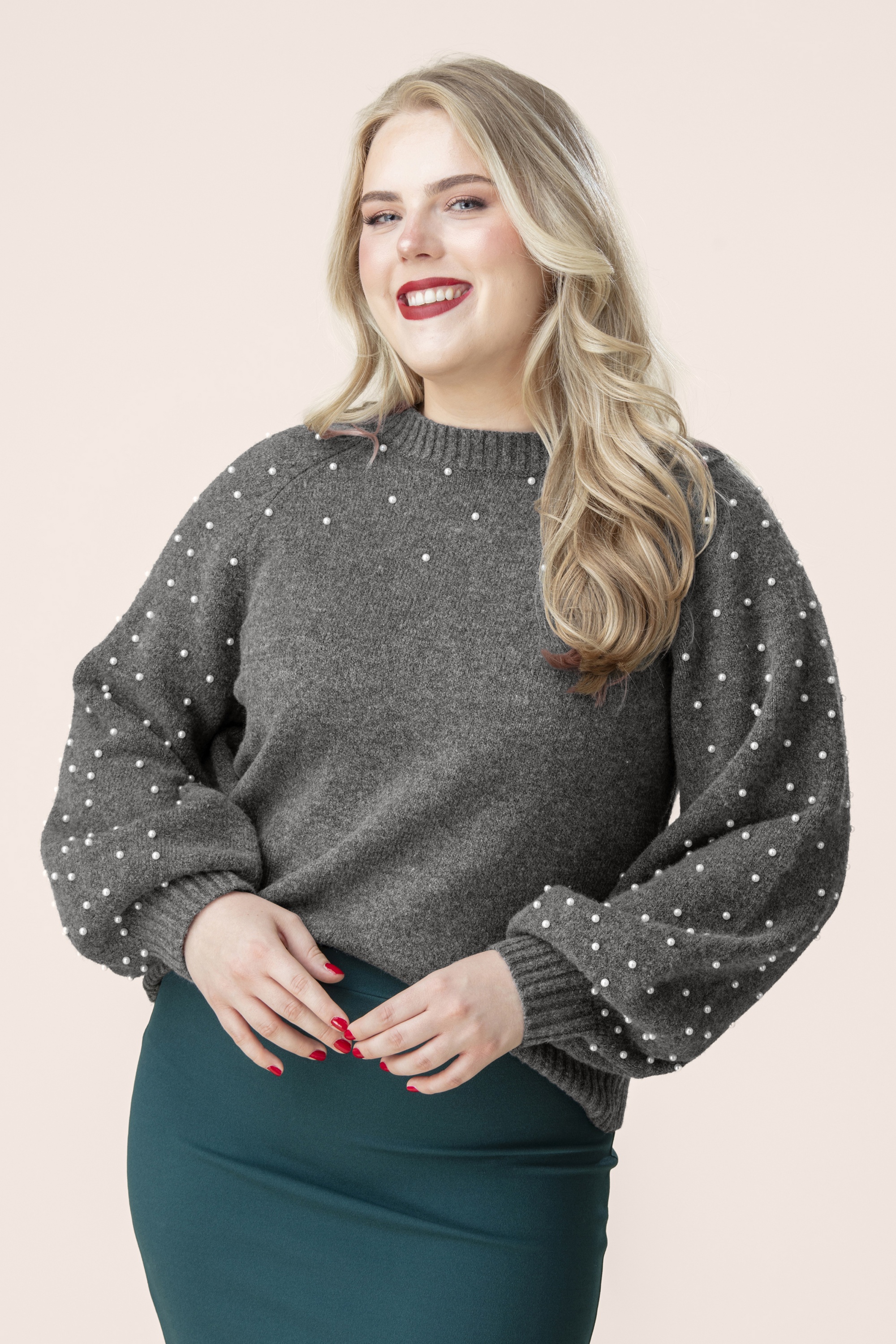 Smashed Lemon - Pearl Crush Knitted Sweater in Grey