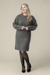 Smashed Lemon - Pearl Crush Knitted Dress in Grey