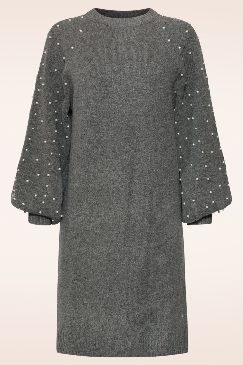 Smashed Lemon - Pearl Crush Knitted Dress in Grey 2