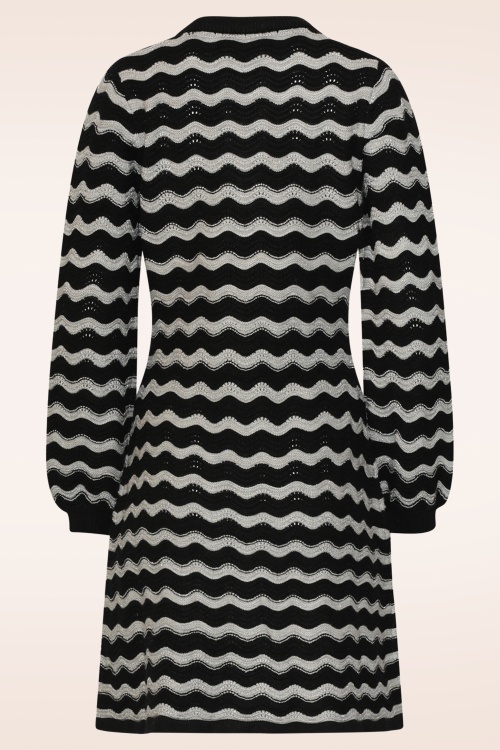 Smashed Lemon - City Lights Zig Zag Knit Dress in Black and Silver 4