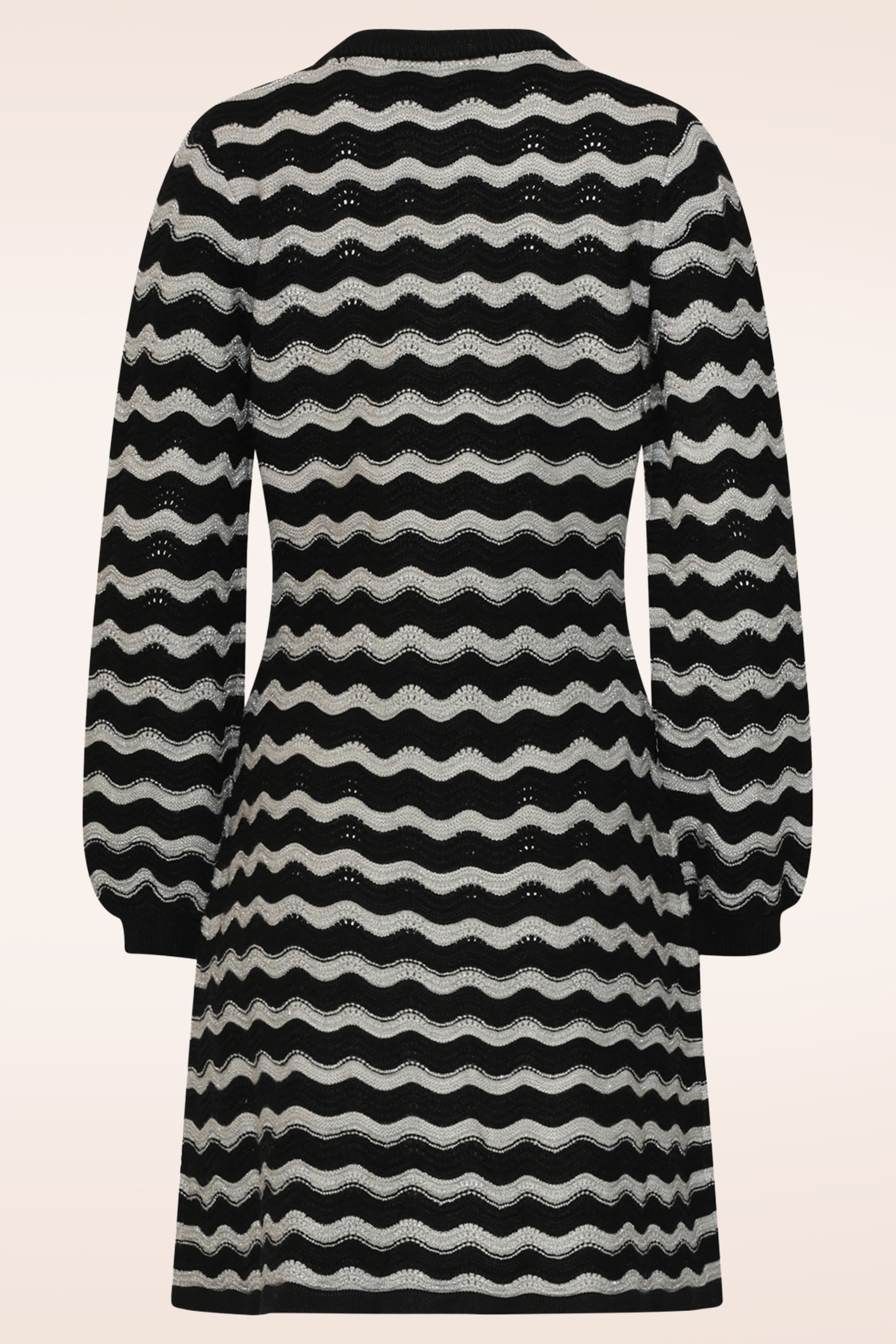 Smashed Lemon - City Lights Zig Zag Knit Dress in Black and Silver 4