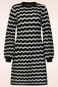 Smashed Lemon - City Lights Zig Zag Knit Dress in Black and Silver 2