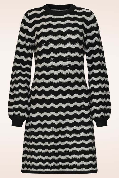 Smashed Lemon - City Lights Zig Zag Knit Dress in Black and Silver 2