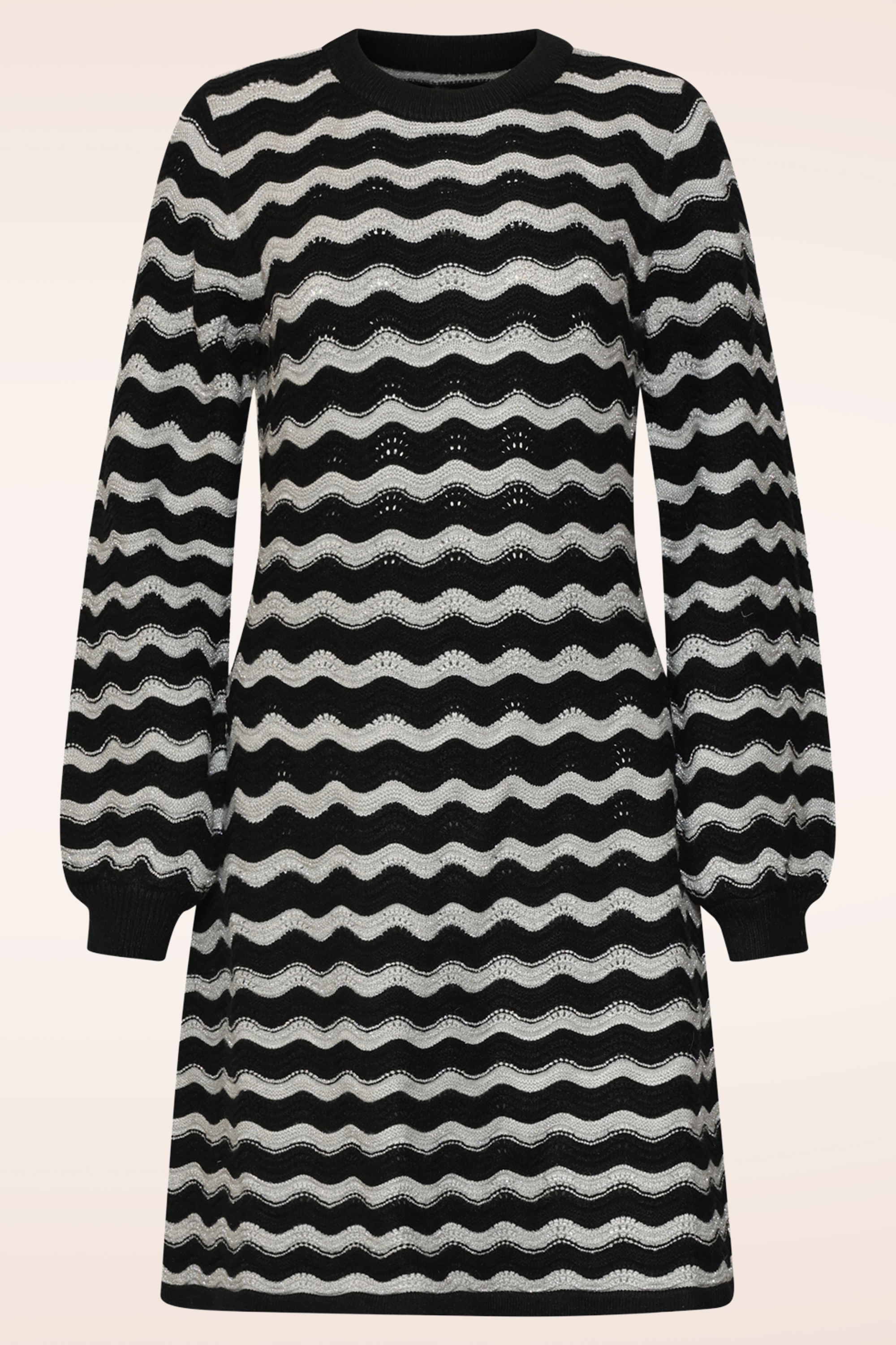 Smashed Lemon - City Lights Zig Zag Knit Dress in Black and Silver 2