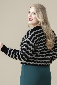 Smashed Lemon - City Lights Zig Zag Knitted Sweater in Black and Silver 3
